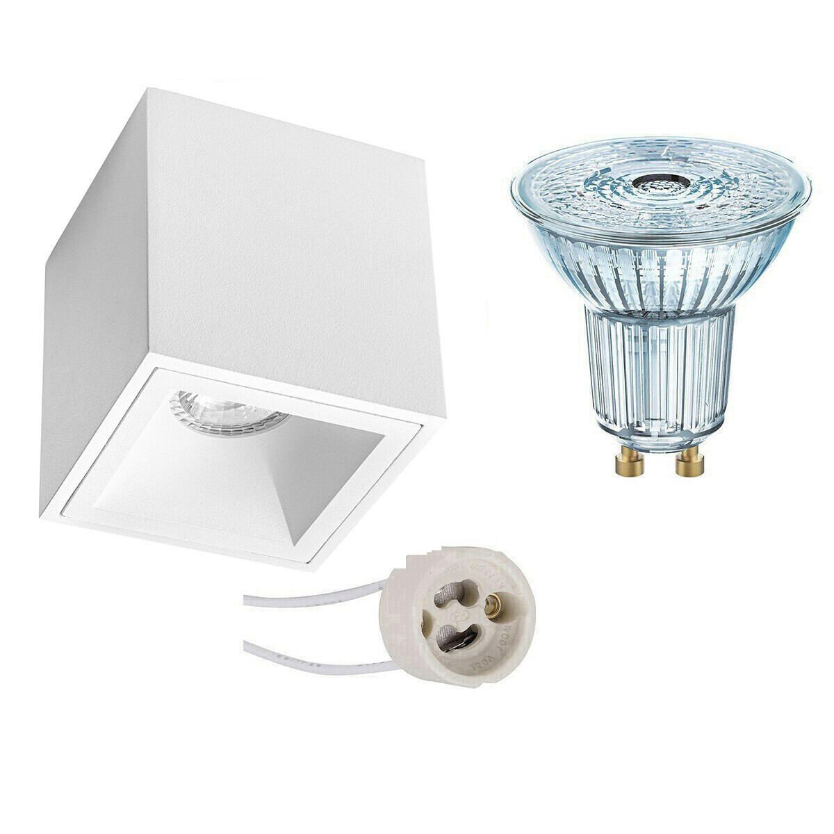 Osram Voordeelset - Opbouwspot Set - Parathom PAR16 930 36D - Pragmi Cliron Pro - GU10 Fitting - Dimbaar - Opbouw Vierkant - Mat Wit - 5.5W - Warm Wit 3000K - Verdiept - 90mm