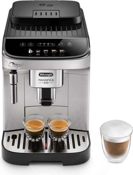 De'Longhi ECAM292.33.SB Magnifica Evo ECAM 292.33.SB Kaffeevollautomat mit Milchaufschäumdüse,5 Direktwahltasten für Espresso,Kaffee und weitere Kaffeespezialitäten,intuitives Bedienfeld, Zilver