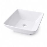 Relaxdays waskom, HxBxD: 13 x 41,5 x 41,5 cm, wit | zonder kraangat en overloop, keramiek, lotuseffect, hoekige opzetkom