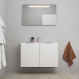 On-Line Badkamermeubelset - 100 cm - Voorgemonteerd - 2 Deuren met Greep - Porseleinen Wastafel - 1 Kraangat - Spiegel met LED-Verlichting - Hoogglans Wit
