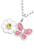 X Jewellery Diademita Madelief Bloemen met Vlinder Kinderketting van Sterling Zilver met Kristal en Epoxy