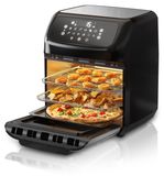 Arendo Friteuse à air chaud, Mini-four 12L inox, Airfryer, Four à pizza, Four multifonction, Mini-four à chaleur tournante, 1800 Watt, Minuteur, 12 programmes, sans huile, Cuire, déshydrater, frire, Argent/Noir