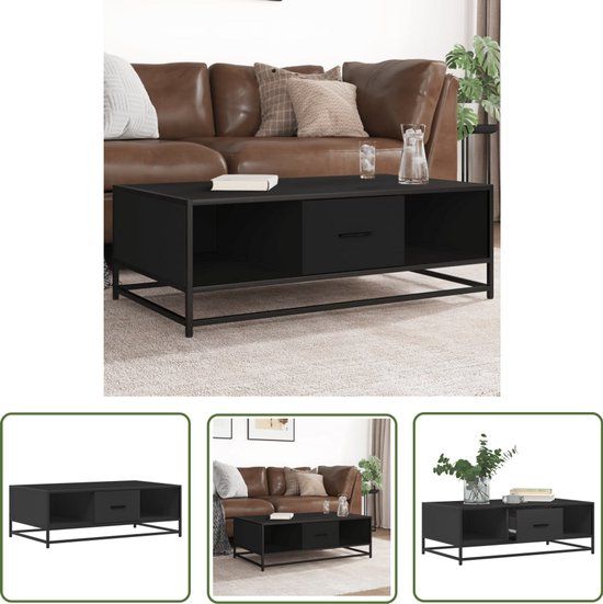 vidaXL Salontafel 100x57x35 cm bewerkt hout en metaal zwart