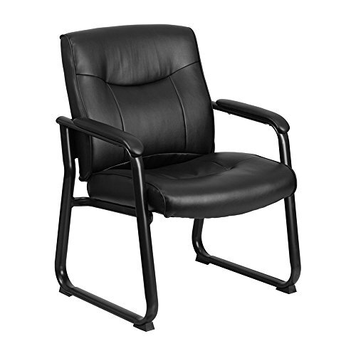 Flash Furniture HERCULES serie grote en hoge kwaliteit lederen Executive zijreceptie stoel met sleutel voet, metaal, zwart, 75,56 x 62,87 x 44,45 cm