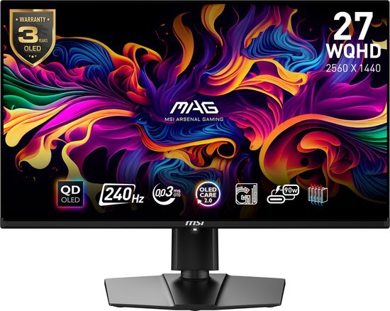 MSI MAG 271QPX QD-OLED E2 - WQHD Gaming Monitor - 27 Inch - 240Hz - USB-C - DisplayHDR True Black 400