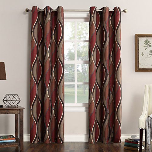 No. 918 Intersect Ogee Print Semi-Sheer Doorvoertule Curtain Panel Pair - 48" x 84" - Paprika