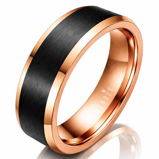 Mendes Jewelry Wolfraam heren ring Rosegoud Zwart 8mm-17mm