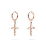 Tamaris Oorbel - creolen van roestvrij staal met kruis-hanger - IP roségoud - 1,2 cm - klapsluiting - waterdicht en huidvriendelijk