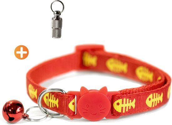 ACE Pets Kattenhalsband met Veiligheidssluiting - Rood - Met Adreskoker - Verstelbaar 20-32cm - Nylon