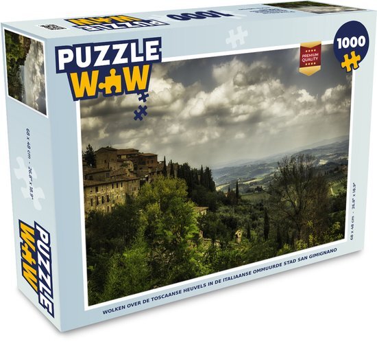 MuchoWow Puzzel Wolken over de Toscaanse heuvels in de Italiaanse ommuurde stad San Gimignano - Legpuzzel - Puzzel 1000 stukjes volwassenen