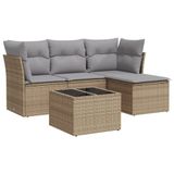 vidaXL 5-delige Loungeset met Kussens, Poly Rattan, Beige