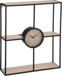 Atmosphera Wandplank met Klok - Wandrekje - Wanddecoratie - Beige - Glas - 60 x 60 cm