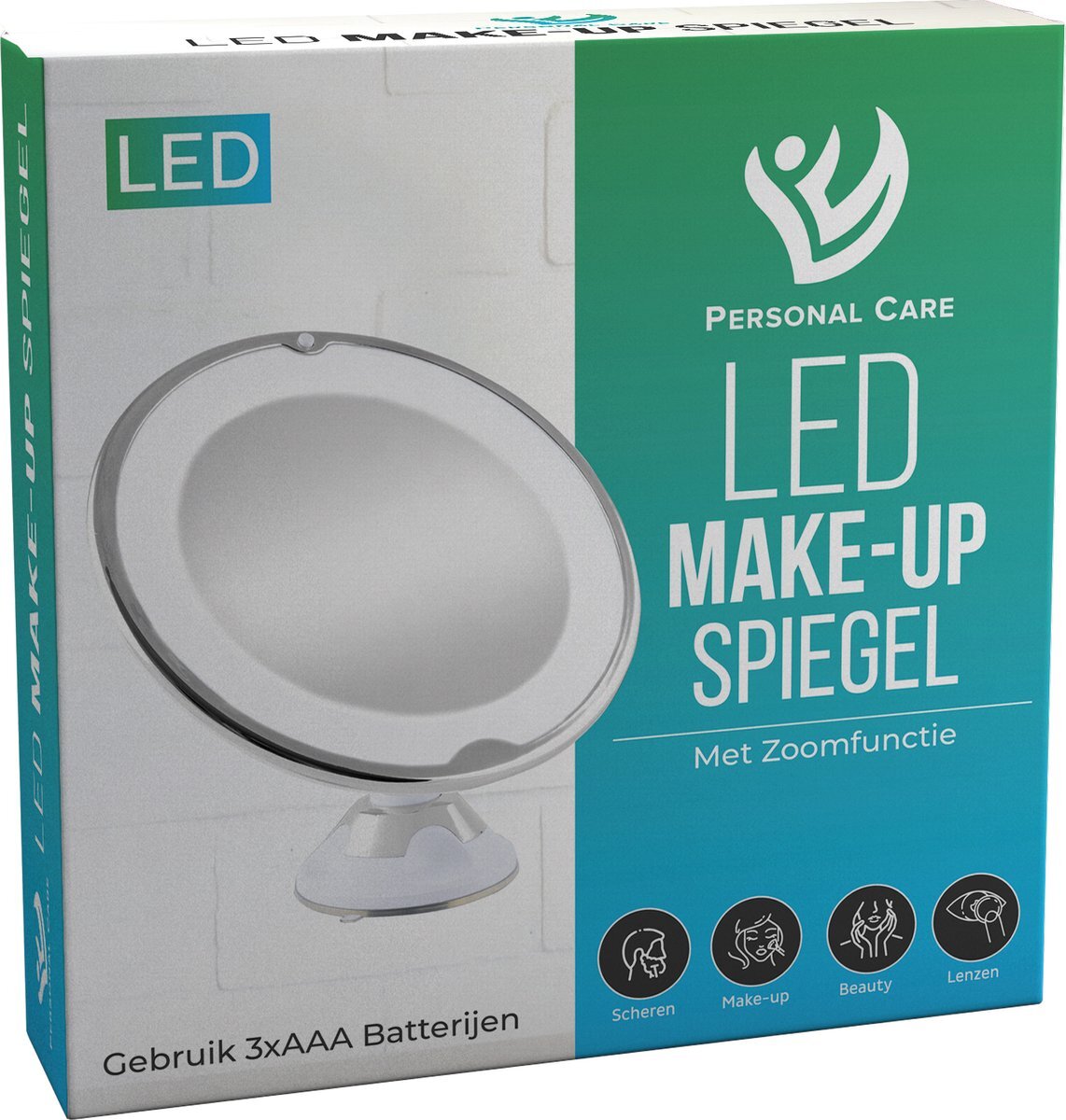 Personal Care Make Up Spiegel met LED Verlichting - 10x Vergroting – Scheerspiegel - 3 Lichtstanden - Oplaadbaar - Zwart