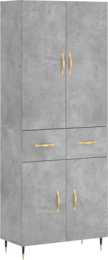 vidaXL Hoge kast 69,5x34x180 cm bewerkt hout betongrijs