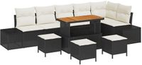 vidaXL Tuinbank - Set - 9 - st - Zwart - poly - rattan