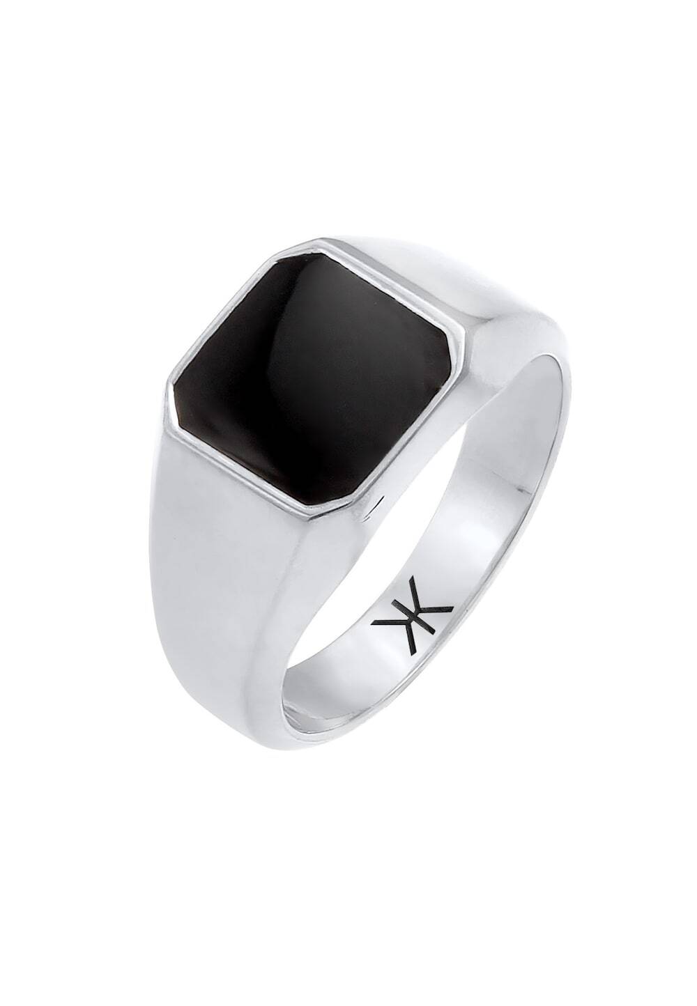 KUZZOI KUZZOI KUZZOI Ring Heren Signet Ring Emaille Zwart Basis Trend in 925 Sterling Zilver verguld Ringen