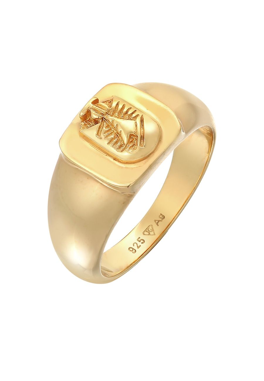 Kuzzoi 0611111921 Herenring gepolijst, massieve bandring (7 mm) in 925 sterling zilver, verguld herensieraad accessoire met visgraatstructuur, gouden ring voor mannen in ringmaat 60-66, Sterling