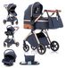 StarTech Luxe kinderwagen - 3-in-1 combinatie kinderwagen - Hoge zitpositie - Opvouwbaar voor reizen - Verstelbare duwstang - Geschikt tot 20 kg - Blauw geruit