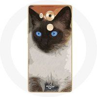 Maniacase Etui voor Huawei Mate 8 Zwart Wit Siamese Kat Blauwe Ogen