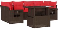 vidaXL 7-delige tuinbankset met kussens, bruin, polyrotan