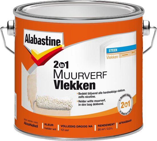 Alabastine Muurverf Vlekken - Wit - 2,5 liter - Mat - 20 jaar garantie