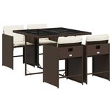 vidaXL 5-delige tuinset met kussens, polyrattan, bruin