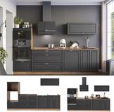Vicco Complete keukeneenheid Fame-Line, Anthrazit-Gold Landhaus/Goudkleurig Eiken, 280 cm