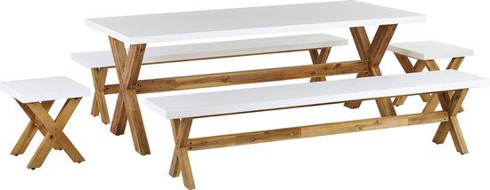 OLBIA - Tuinset voor 8 personen - Wit - Kunststof - Lichte houtkleur