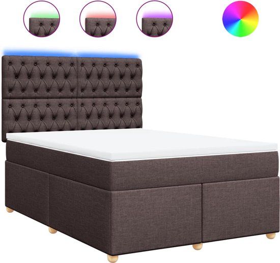 vidaXL Boxspring met matras stof donkerbruin 160x200 cm