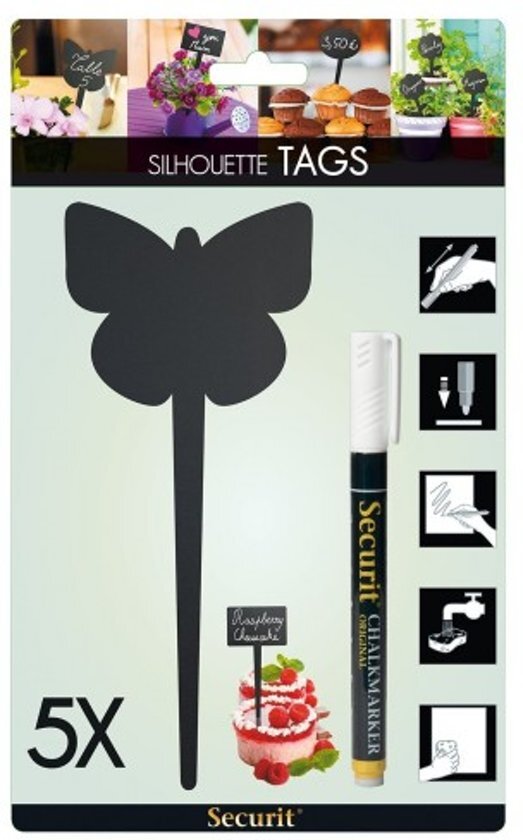 Securit Securit chalkboard tag silhouette butterfly set of 5