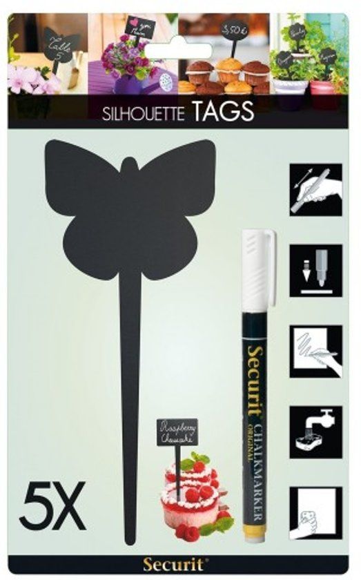 Securit Chalkboard Tag Silhouette Butterfly Set of 5 - Black
