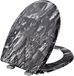 Happiq O-Vormige WC-Bril - Toiletbril - Zwart - Duroplast - Souple-sluiting - Beton Print