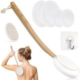 Merkloos / Sans marque Paws & Crafts B.V. Rugborstel Set - Insmeerhulp - 7 stuks Rugborstel Douche met Steel - met 4 Verwisselbare Pads - Exfoliërende Badborstel - Rugverzorging - Doucheborstel - Lichaamsborstel - Huidborstel - Voor in de douche of in bad - Douche accessoires - Wit