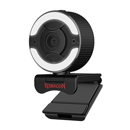 REDRAGON GW910 1080P PC-webcam met dubbele microfoon, instelbare ringlicht, digitale zoom en inkijkbescherming