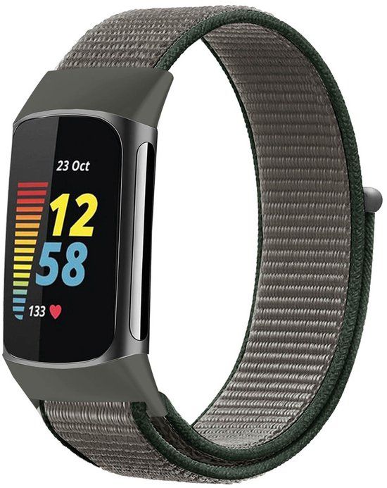 imoshion Nylon bandje voor de Fitbit Charge 5 - Maat L - Donkergrijs