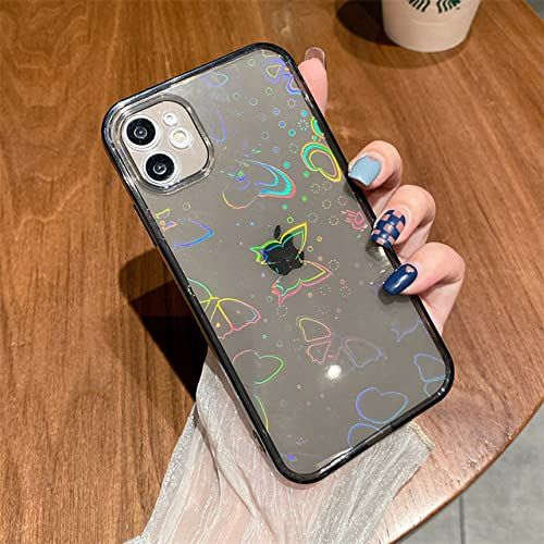 Oynyiqi Luxe Holografische Liefde Vlinder Bladpatroon Case Voor iPhone 8Plus - Zwart, Vlinder