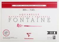 Clairefontaine 975514C Block gelijmd 1 kant fontein – 10 vellen aquarelpapier wit 100% katoen fijnkorrelig professionele kwaliteit 36 x 51 cm 300 g