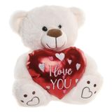 Item International Knuffelbeertje met hartje - wit - pluche - 23 cm