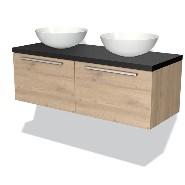 Maxaro Badkamermeubel Modulo Plato 120cm Lichtbruin Eiken 2 Lades Mat Zwart