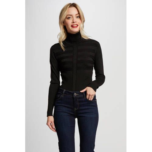 Morgan fine knit textured sweater black