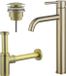 Fortifura Calvi Wastafelkraanset - Verhoogde wastafelkraan - Klikwaste plug - Design sifon - PVD - Geborsteld messing (goud)