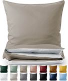 Blumtal Parure de lit bicolore - Linge de lit de luxe - 155 x 220 cm - 2 x taie d'oreiller 40 x 80 cm - Taupe et Blanc