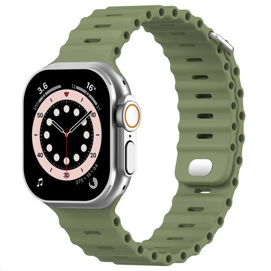 Accezz Premium Siliconen Sport bandje - Geschikt voor Apple Watch 1-11, SE, Ultra (2/3) - 44/45/46/49 mm - Khaki