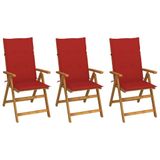 VidaXL Tuinstoel Terras Gecapitonneerde zitting Acaciahout Rood (3 stuks)
