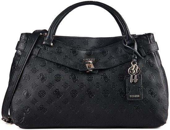 GUESS Ella Logo Girlfriend Satchel Handtas Zwart