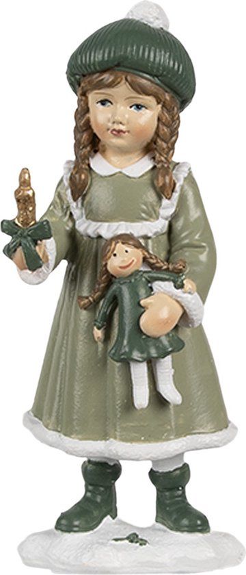 Clayre & Eef Decoratie Beeld Meisje 13 cm Groen Kunststof