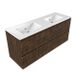 Saniclass Holz Atelier Badkamermeubelset - 140x45x62cm - Vygo keramische wastafel wit - 2 wasbakken - zonder kraangaten - 4 lades - glans eiken charcoal (hout) SW1420811/SW773929