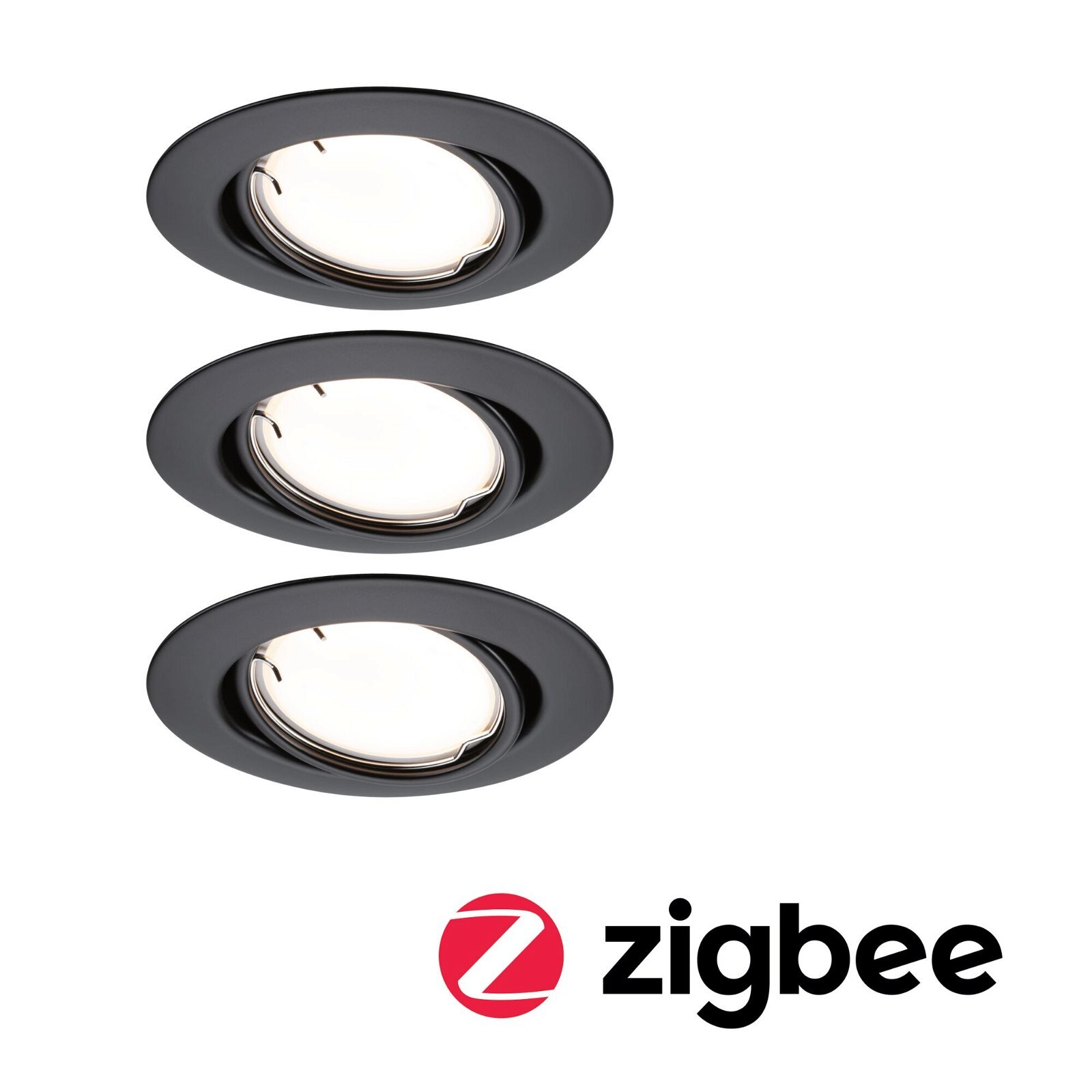 Paulmann Paulmann LED-inbouwlamp Smart Home Zigbee 3.0 Base Coin Basisset zwenkbaar rond 90mm 20° 3x4,9W 3x430lm 230V dimbaar 3000K Zwart mat