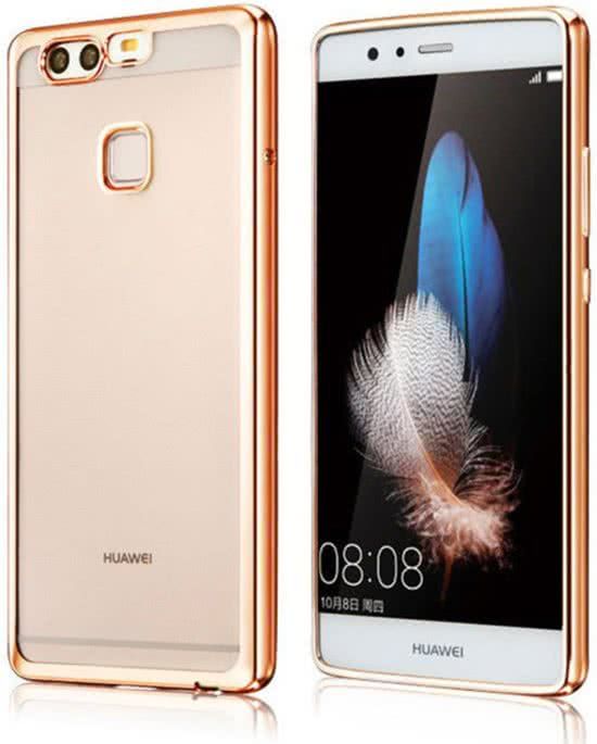 iCall - Huawei P10 - Electroplating TPU Case Transparant met Gouden Bumper Golden Silicone Hoesje