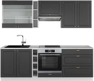Vicco Fame-Line Complete keukeneenheid – 235 cm, WB Marmer Antraciet-Goud/Wit